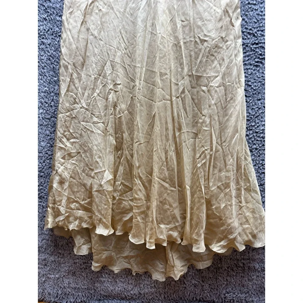 Alberto Makali Silk & Sequin Sleeveless Long Evening Gown Gold Womens Size 14